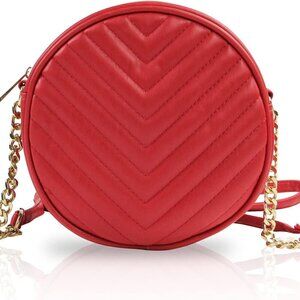Round Crossbody Bag for Women,PU Leather Shoulder Bag with Metal Chain Strap, Ce